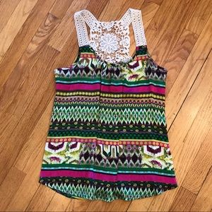 NWOT Boho Print Lace Blouse Tank Top - S